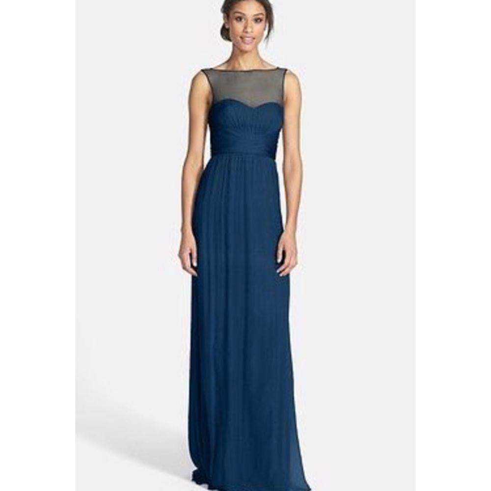 Illusion Yoke Crinkled Silk Chiffon Gown